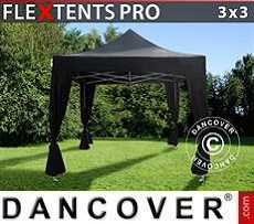 Party tent 3x3 m Black, incl. 4 decorative curtains